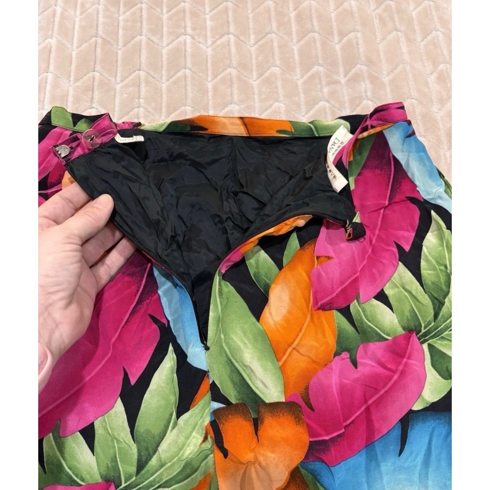Dana Buchman Vintage 100% Silk Tropical Leaf Print Faux Wrap Skirt Size 10 Multi - Picture 7 of 13
